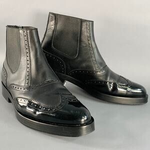 BALENCIAGA Size 9 Black Leather Perforated Wingtip Chelsea Boots